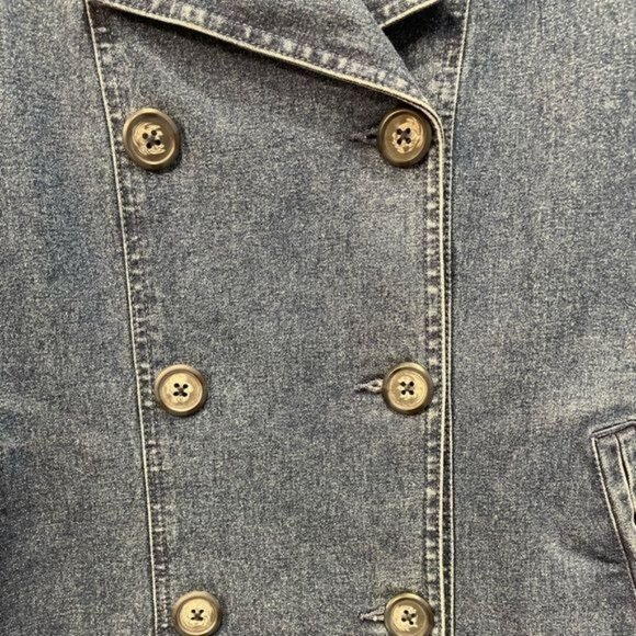 Appleseeds Denim Jacket Double Breasted Cotton Blend Blue Sz Medium Petite - Picture 3 of 7